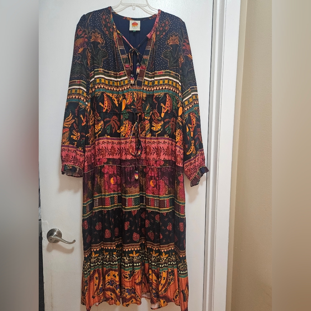Farm Rio Mixed Patchwork Midi Dress Size Large